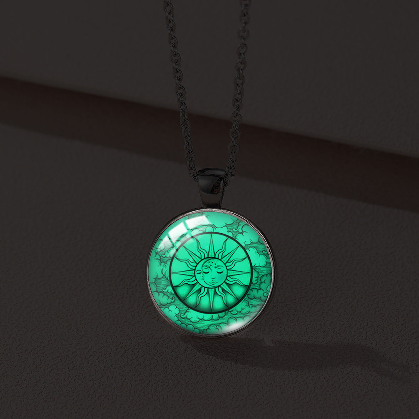 Sun Moon Lovers Couple Star Luminous Time Stone Valentine's Necklace