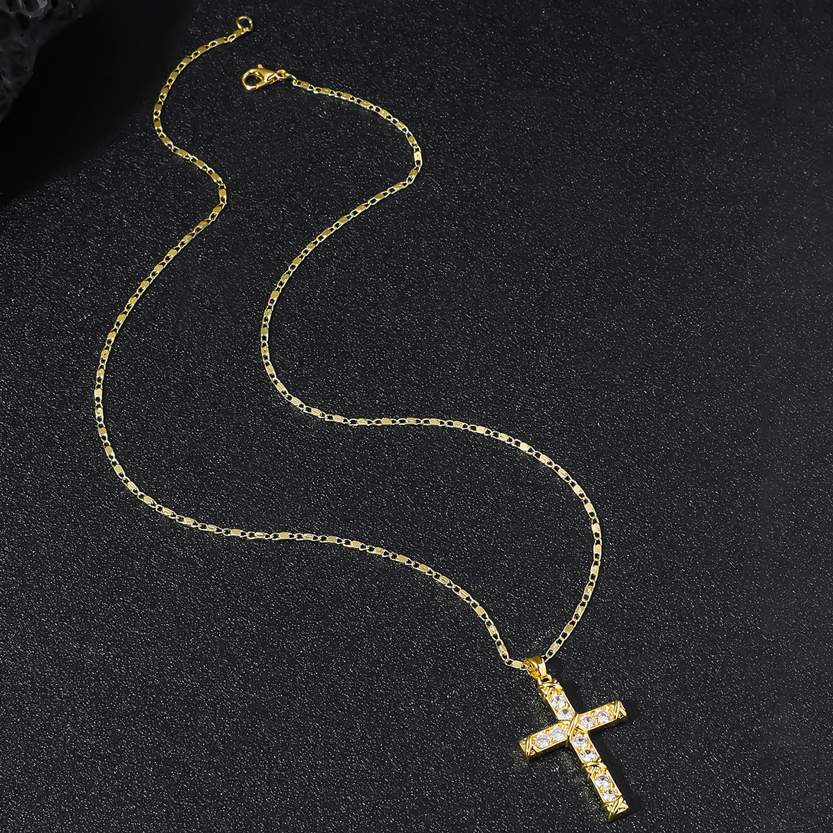 Women's & Men's Gold Rhinestone Zircon Cross Niche For Necklace