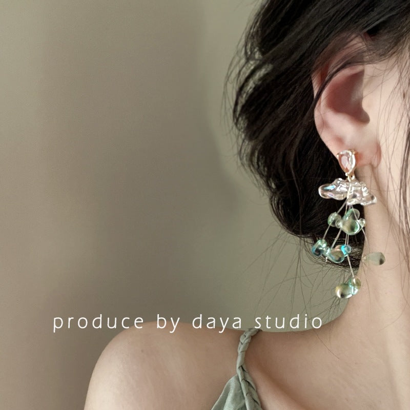 Women's Green Beaded Long For Romantic Aura Vacation Style High-grade Earrings