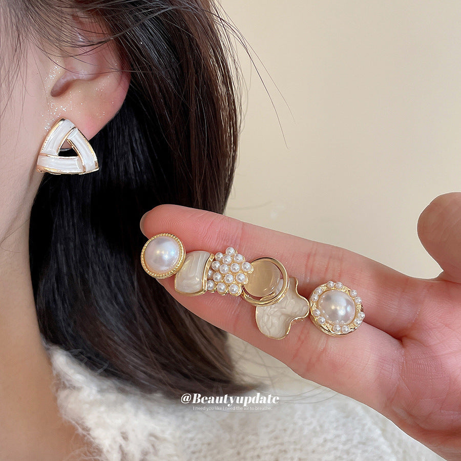 Needle Drop Oil Opal Pearl Earings Simple Fashionable Temperamental Light Stud Earrings