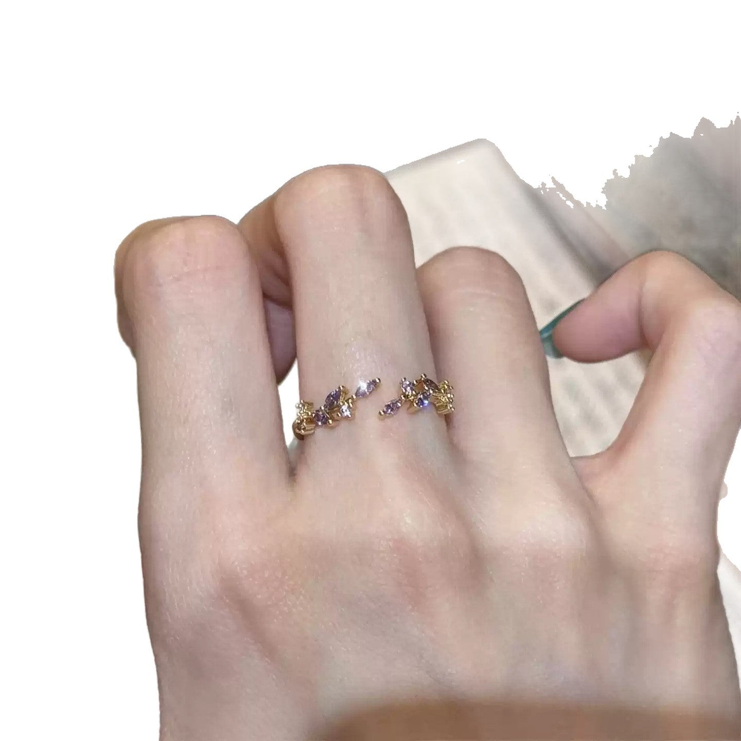 Burst Purple Branches Leaves Zircon Female Retro Atmosphere Light Luxury Rings