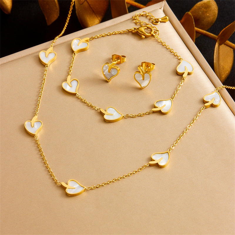 Exquisite Gold-plated Stainless Steel Love Pearl Flower Butterfly Jewelry Set