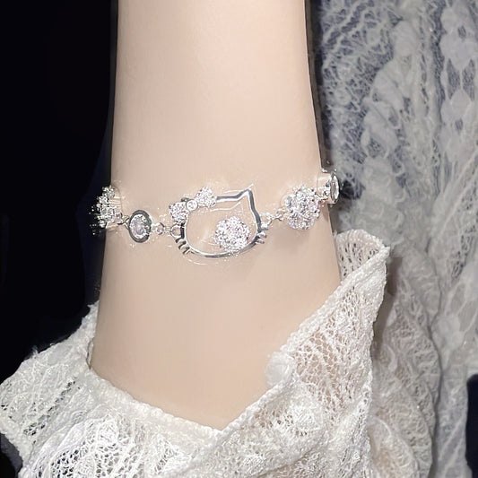 Cool Cat Head Rhinestone Flower Simple Personality Cute Bracelets