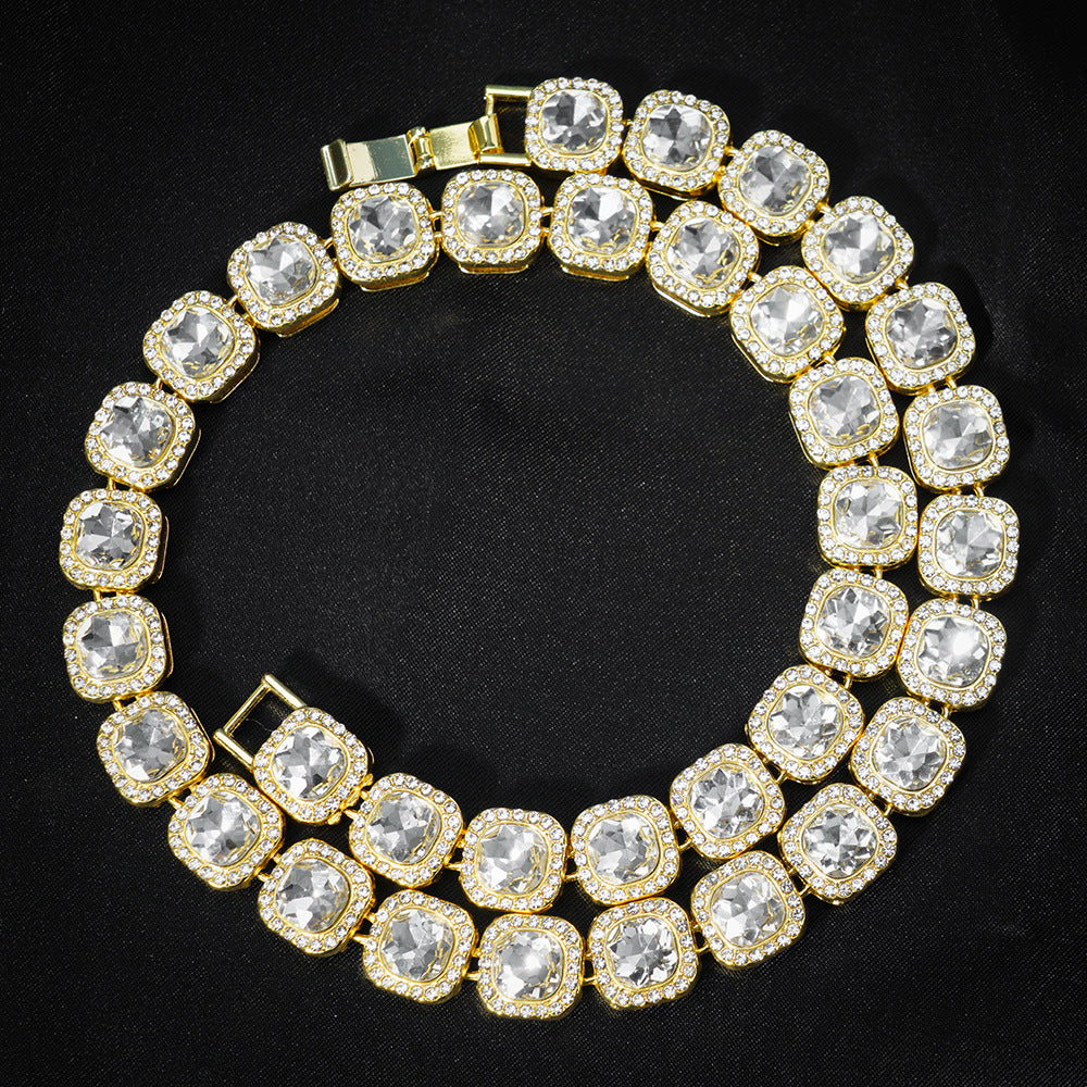 Men's Full Diamond Rock Candy Chain Cuban Link Zinc Alloy Round Necklaces