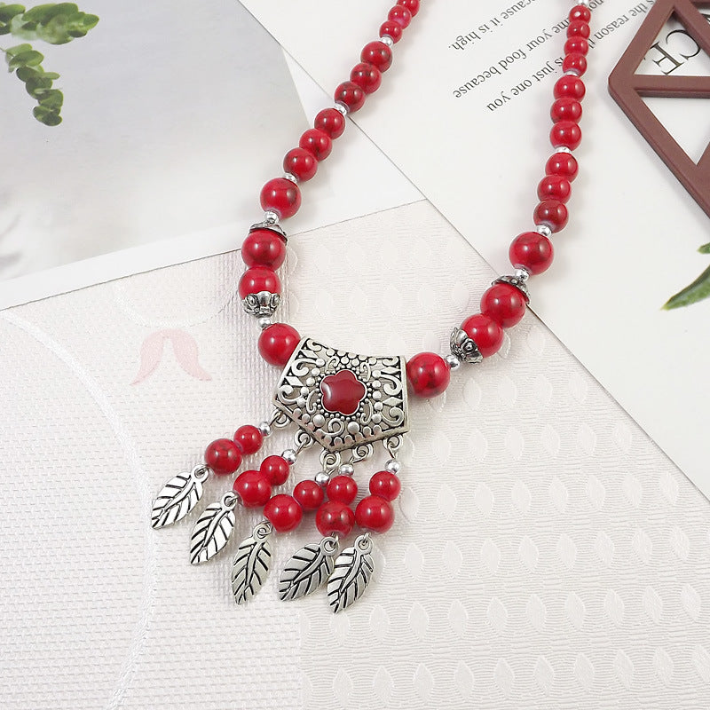 Ethnic Tibetan Colorful Beads Female Phoenix Necklace