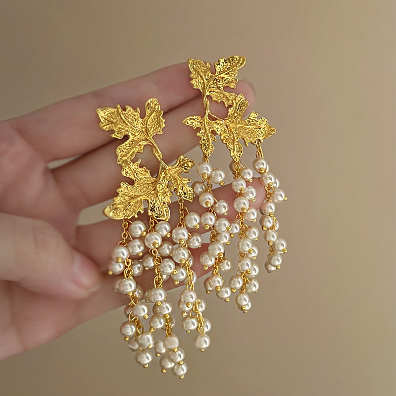 Pearl Flower Tassel Niche Temperament Atmosphere Affordable Earrings