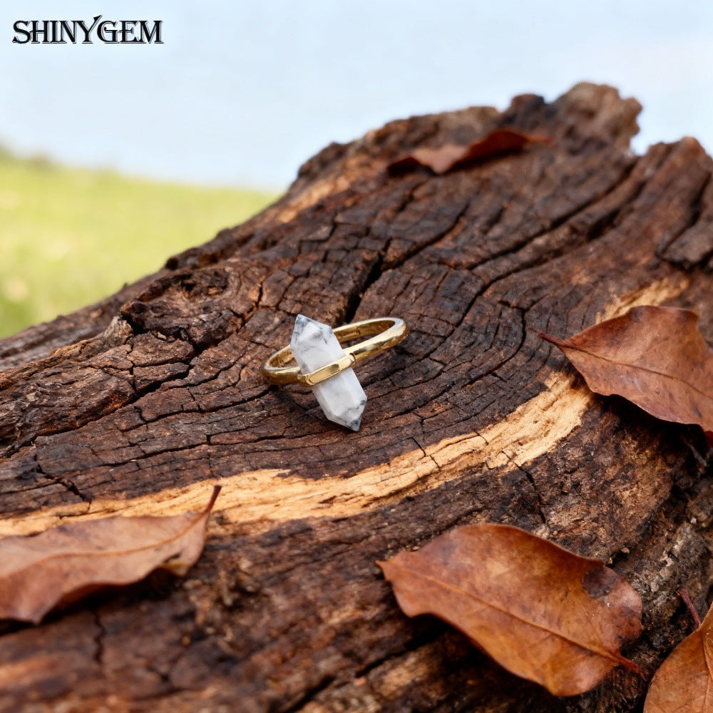Women's Crystal Column High-grade Double-pointed Hexagonal Prism Ring