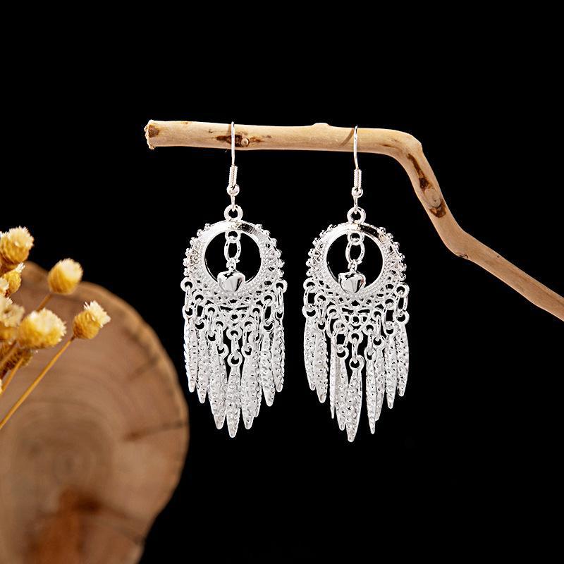 Imitation Sier Miao Minority Tourist Attractions Bohemian Exaggerated Long Leaves Earrings