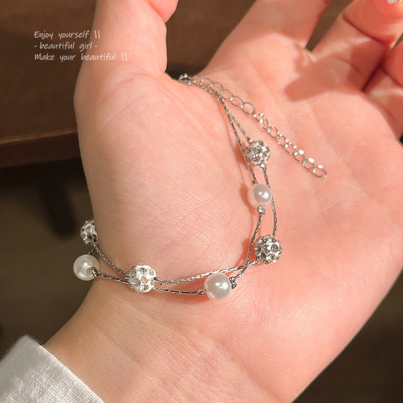 Women's Starry Twin Pearl Minority High-grade Zircon Bracelet