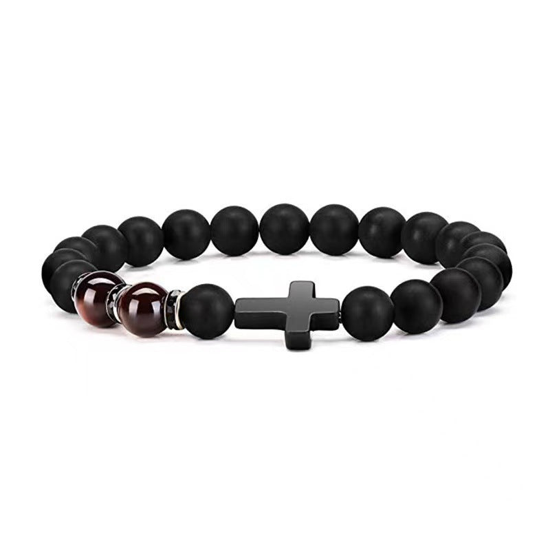 Women's & Men's Cross Imitation Obsidian Handmade Beaded Bracelet