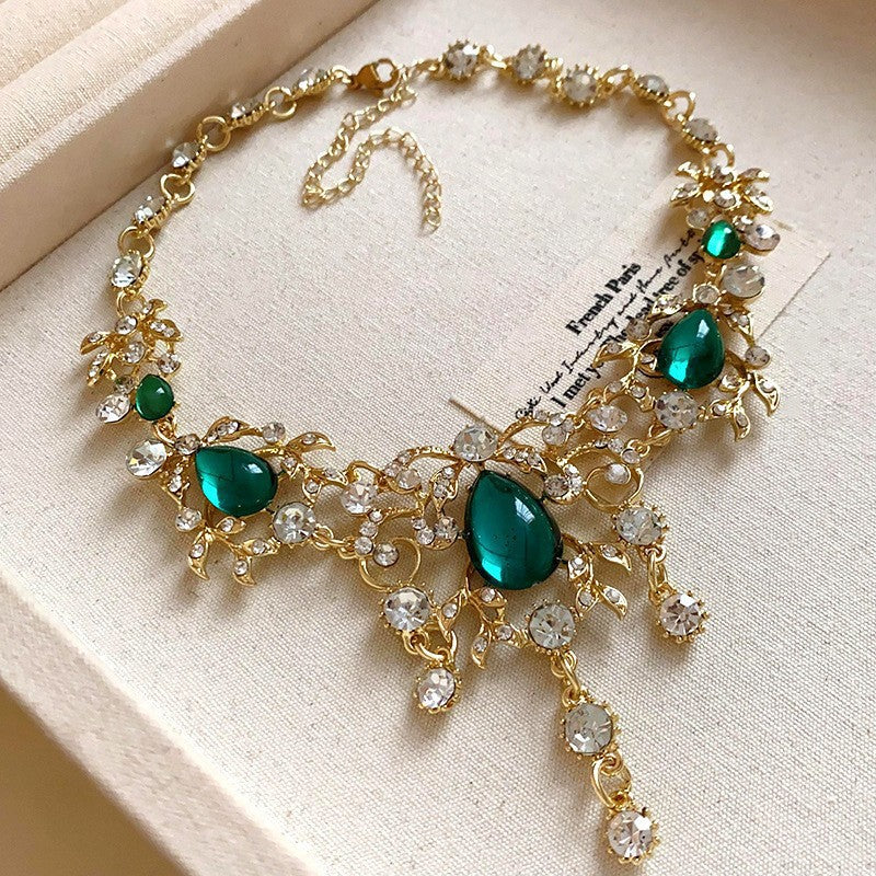 Style Turquoise Blue Diamond Flower Ear Light Luxury Minority Clavicle Necklaces
