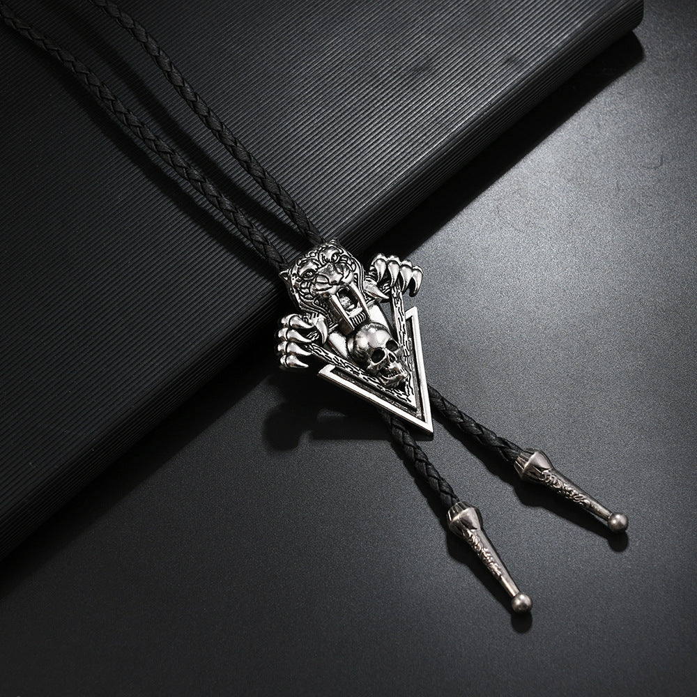 Men's Personality Alloy Tiger Deer Denim Polo Leather Tie Necklaces
