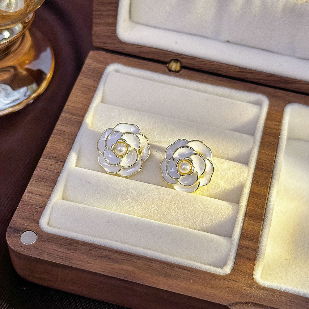 Inlaid Zircon Flower Elegant High-grade Pearl Earrings