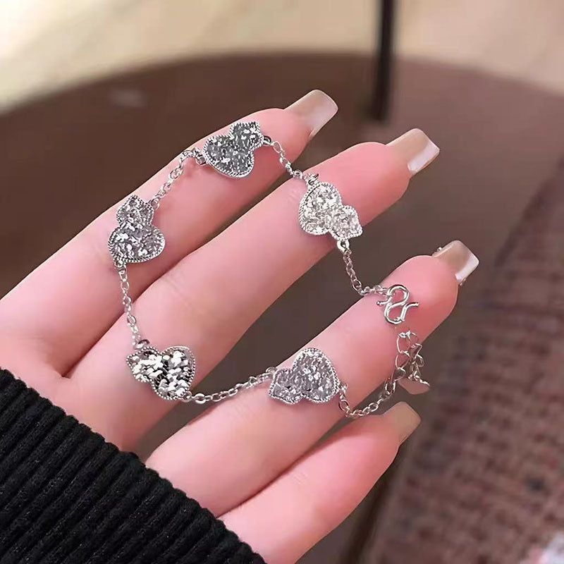 Women's Exquisite Sterling Sier Snake Bones Chain Ball Stitching Asymmetric Light Bracelet