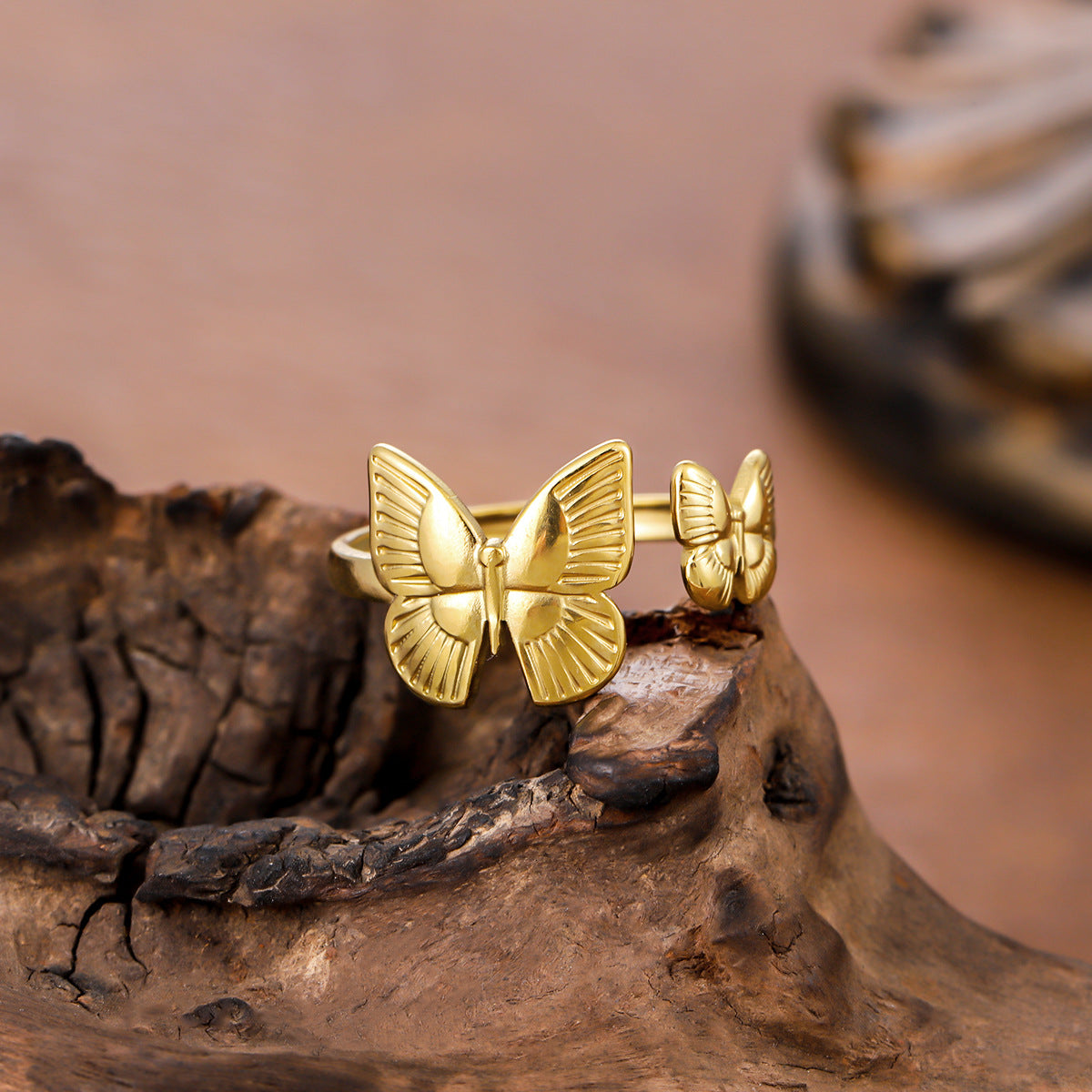 Double Butterfly Stainless Steel Female Cute Animal Opening Adjustable Rings