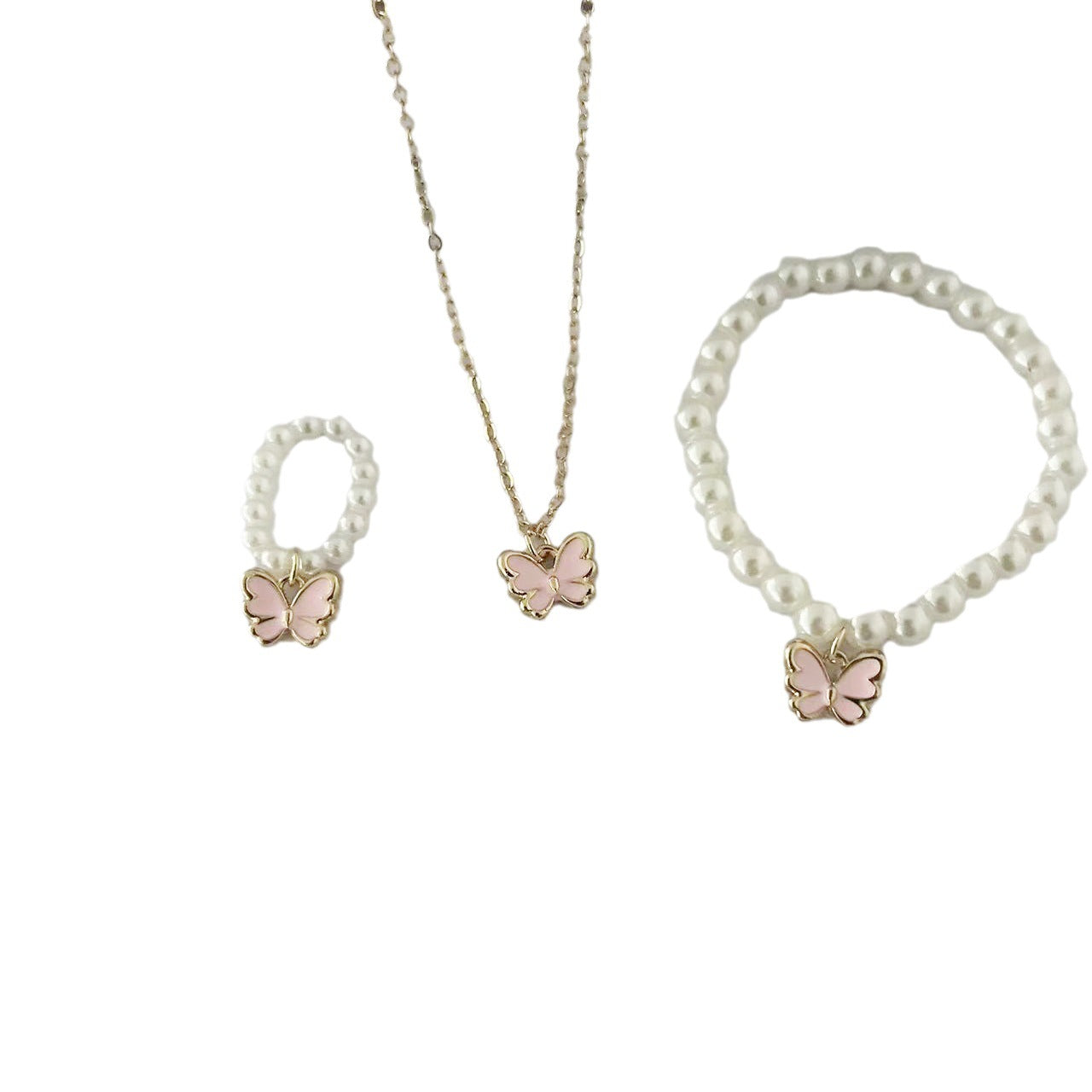 Children's Popular Dripping Oil Butterfly Pearl Female Jewelry Set