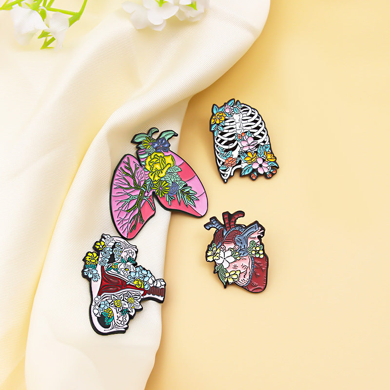 Series Badge Pink Lung Uterus Skeleton Brooches