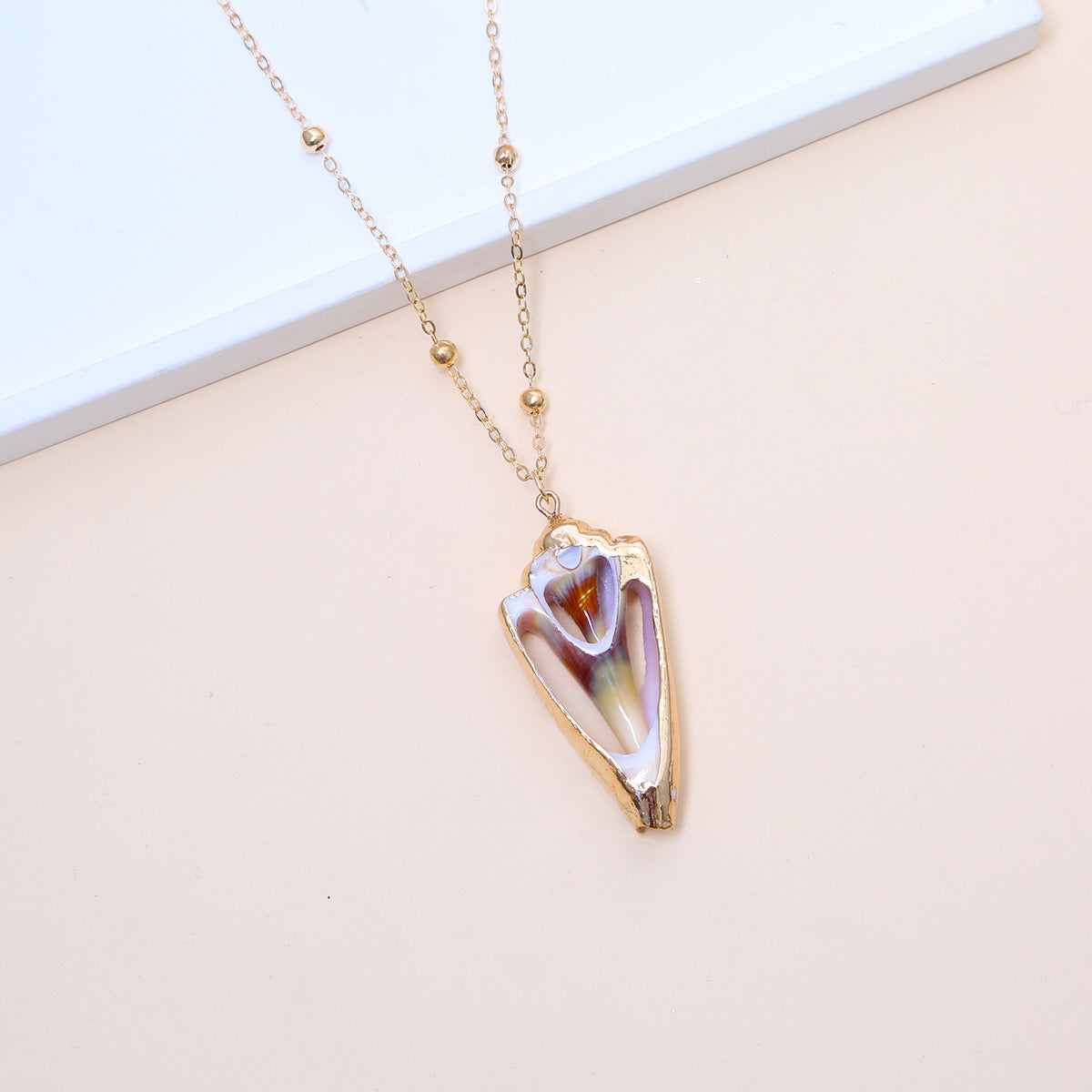 Ball Bead Chain Natural Shell Electroplated Necklace