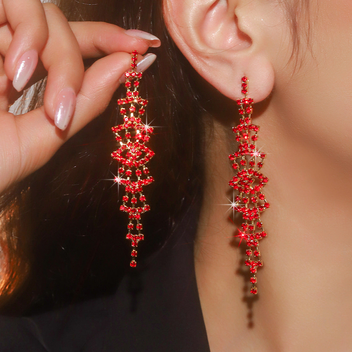 Women's Super Flash Rhinestone Long Fringe High-grade Earrings