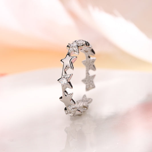 Pentagram Trendy Fashion Commuter Simple Rhinestone Meteor Ring