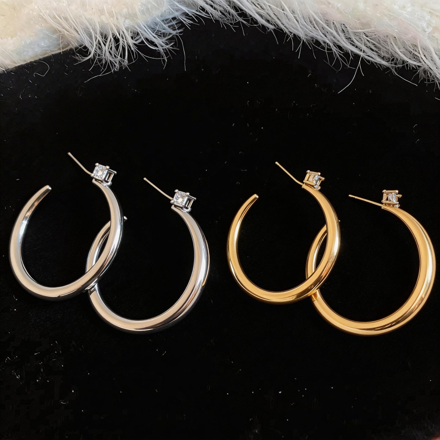 Electroplated Sier Needle Zircon Round Stylish Simple Style Light Luxury Earrings