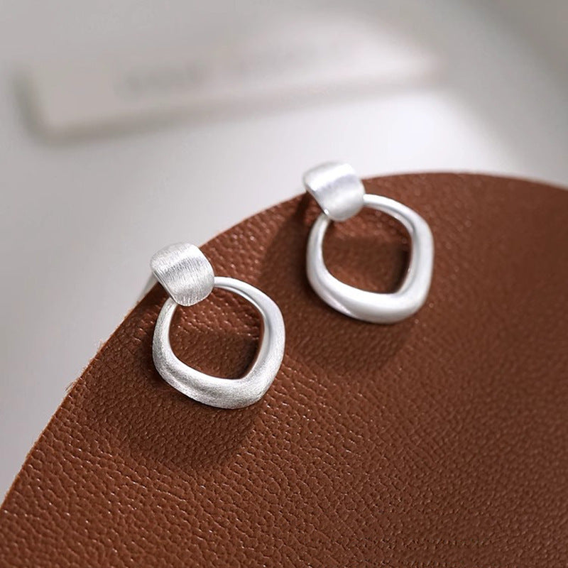 Women's Sterling Sier Simple Diamond Brushed For Design Daily Commuter Earrings