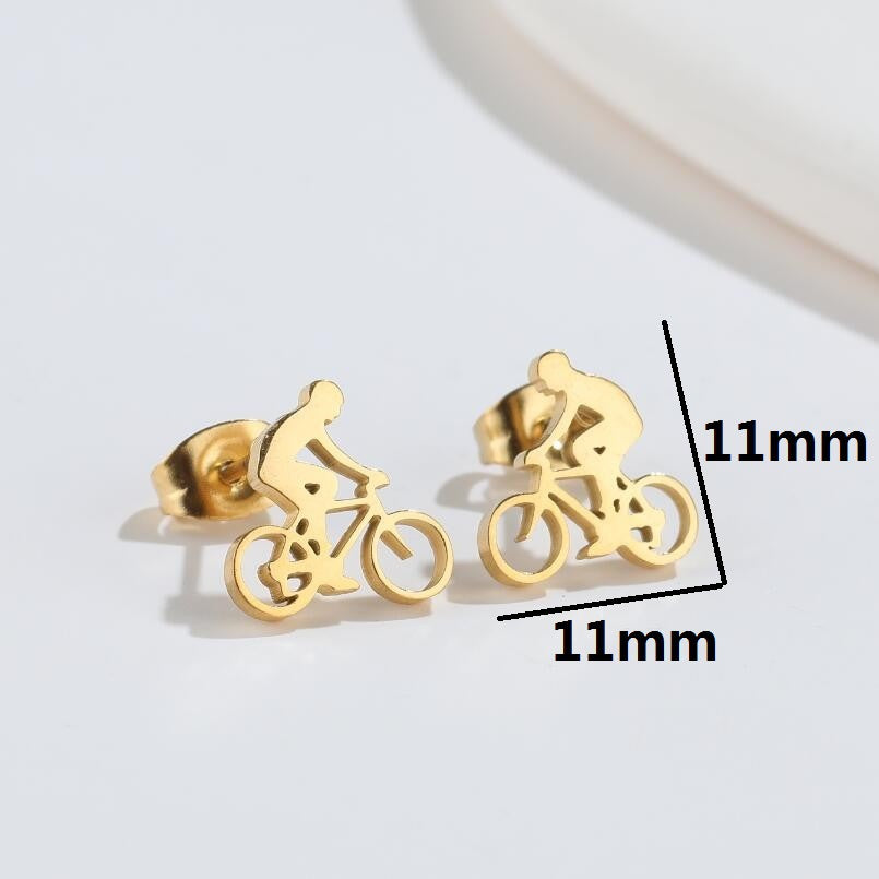 Steel Sports Series Ear Man Riding Bicycle Earrings