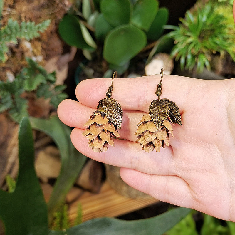 Style Flower Leaf Fruit Creative Long Wooden Natural Earrings