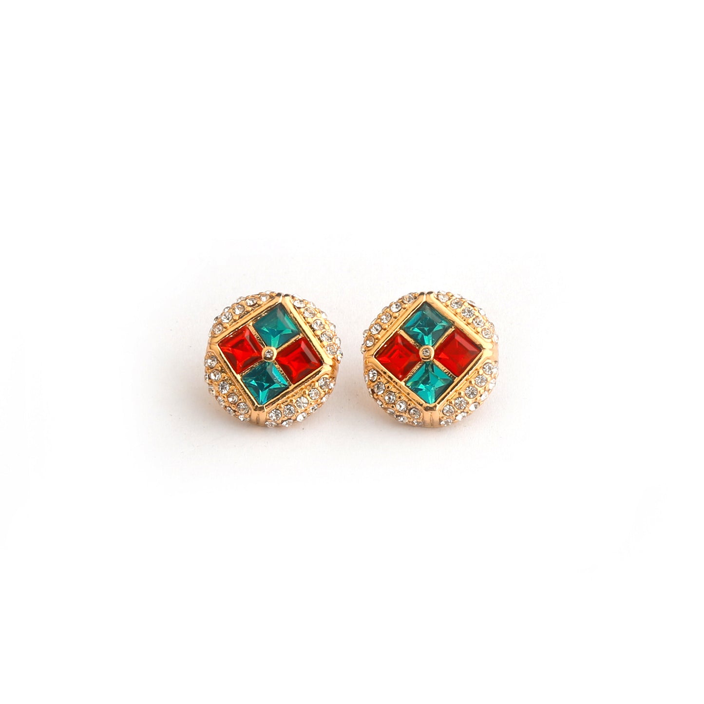 Real Gold Gaanized Enamel Diamond Retro Earrings