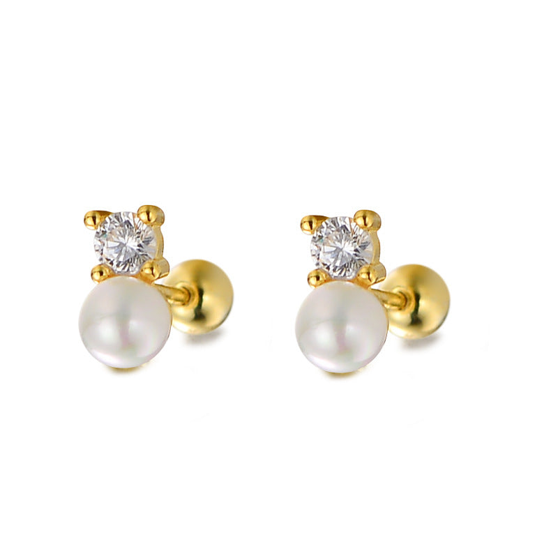 Women's Sier Pearl Summer Fashion Ear Bone Simple Screw Earrings