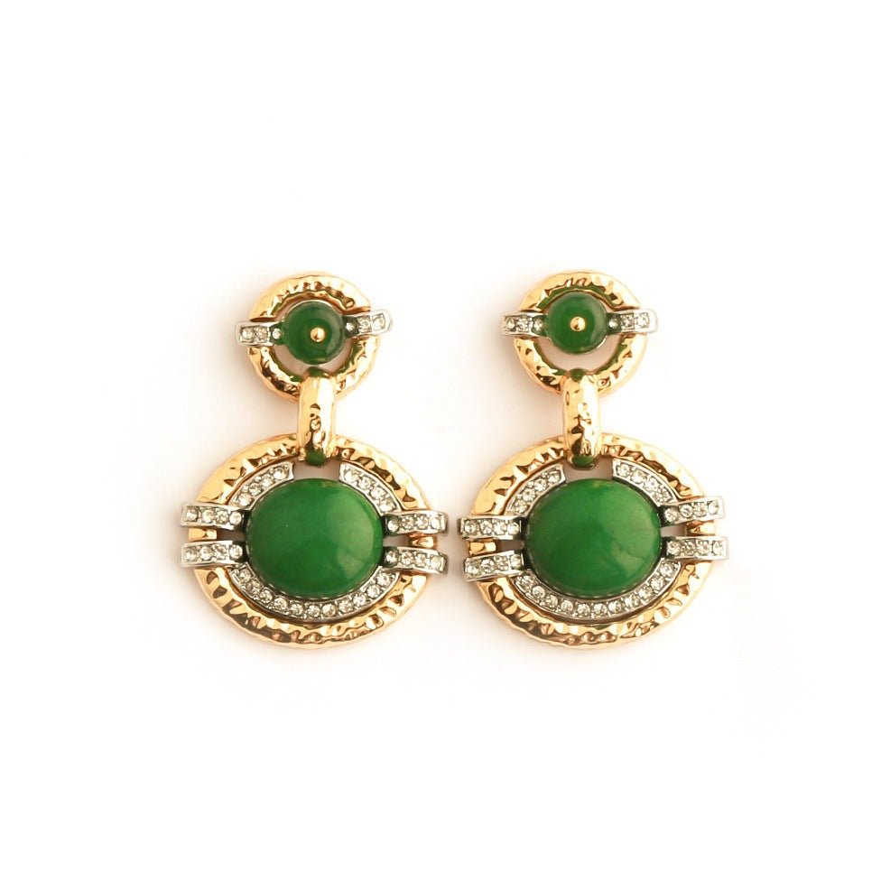Real Gold Gaanized Enamel Diamond Retro Earrings