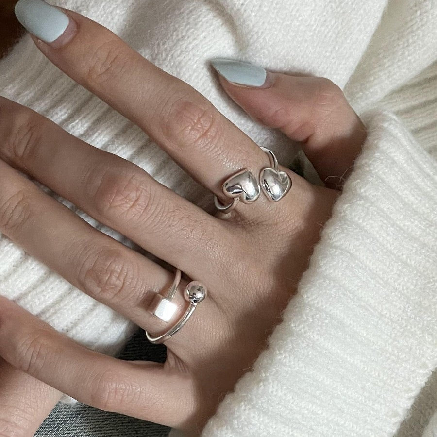 Women's Simple Square Ball Open Versatile Twin Refined Personalized Ring