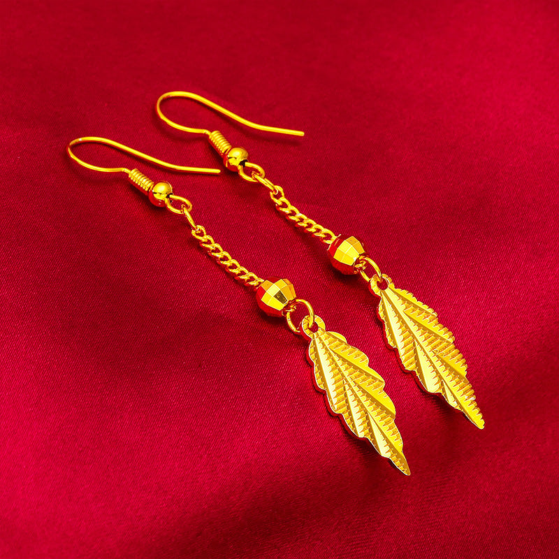 Women's Hook Vietnam Placer Gold Leaf-shaped Earrings