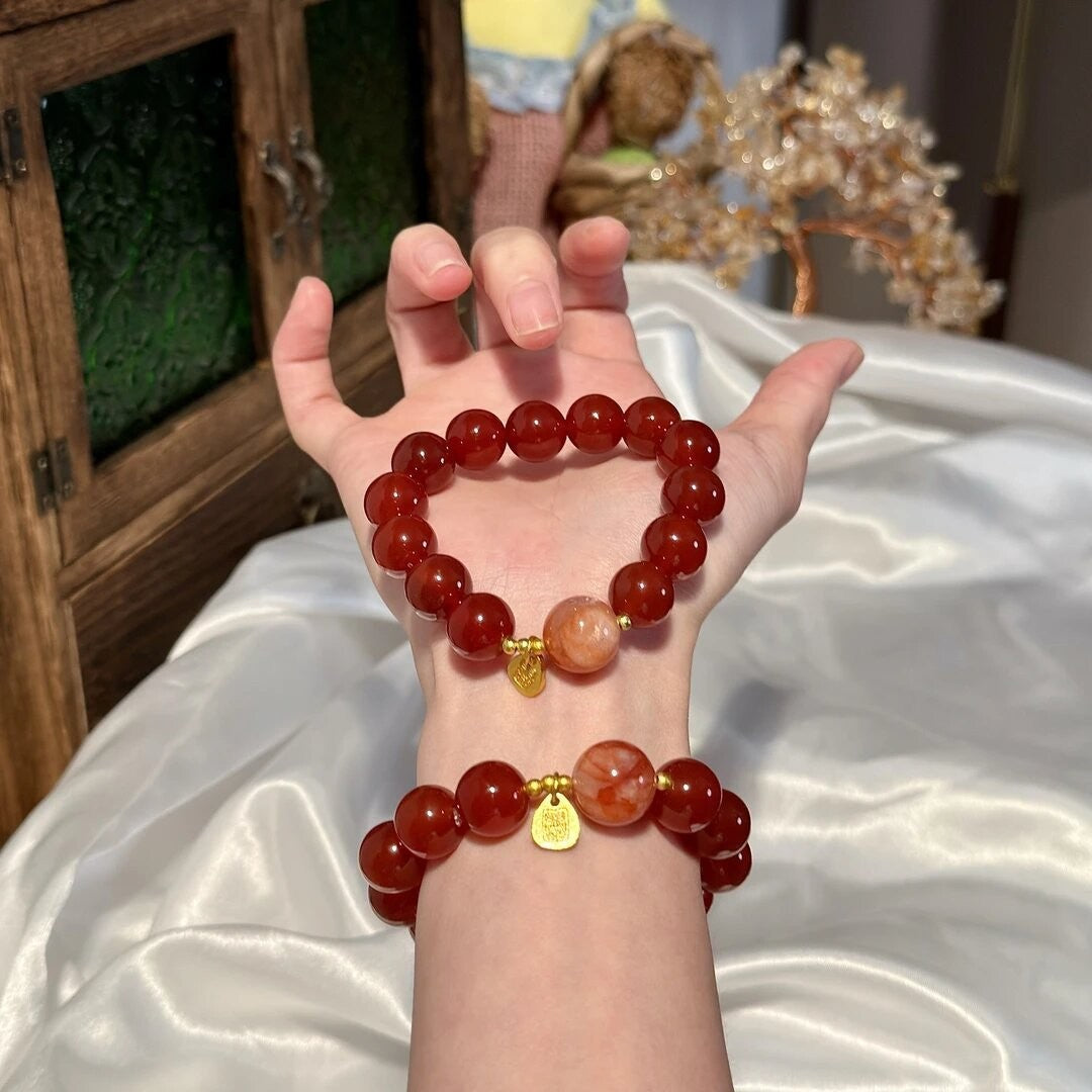 Natural Red Sealant Flower Agate Design Bracelet