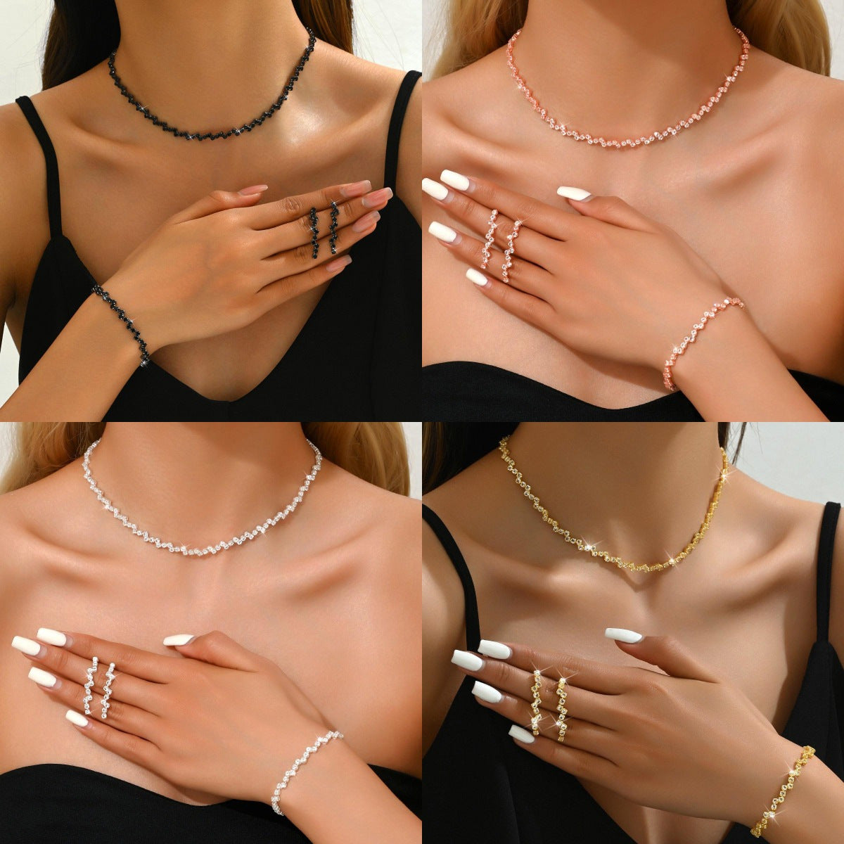 Chain Loose Diamond Zircon Three-piece Clavicle Jewelry Set