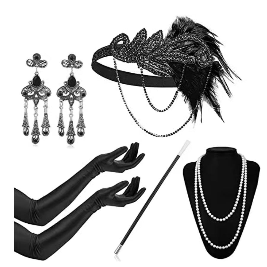 Red Feather Hair Band Masquerade Single Jewelry Set