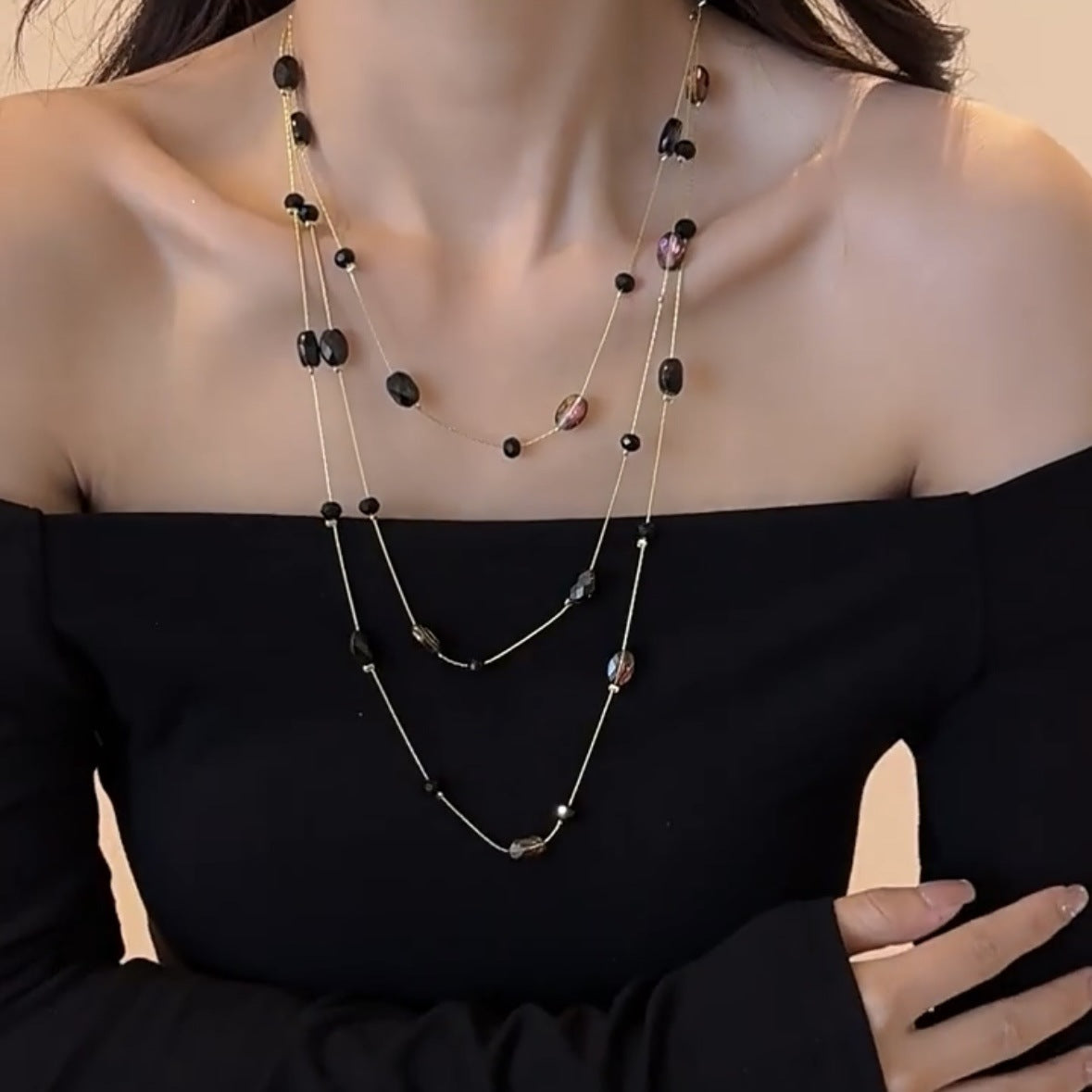 Vintage Beaded Long Twin Niche Clavicle Necklaces