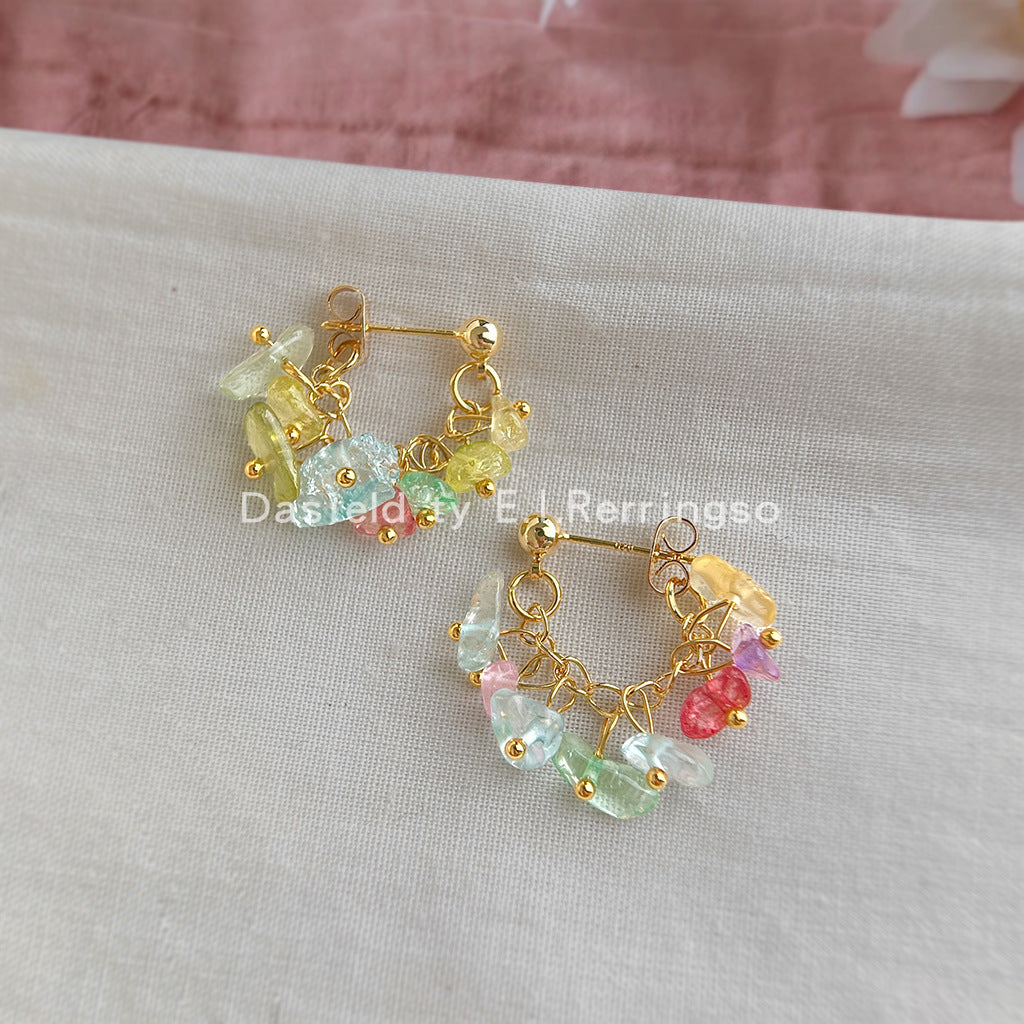 Fresh Glass Crystal Sier-plated Pin Handmade Design Stud Earrings