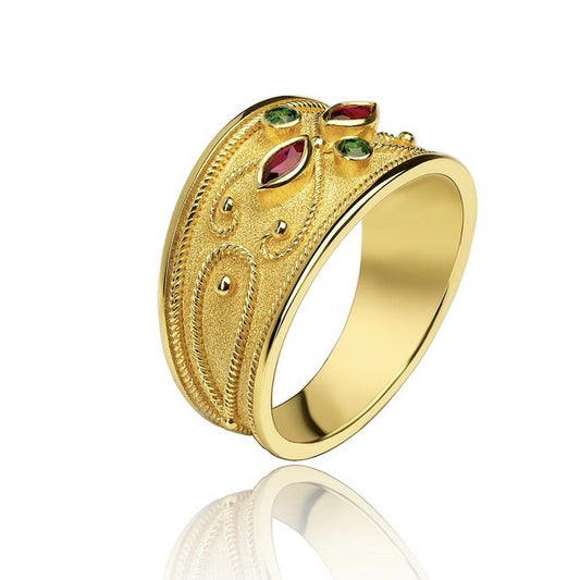 Women's & Men's Duplex Court Alluvial Gold Plated Inlaid Rings