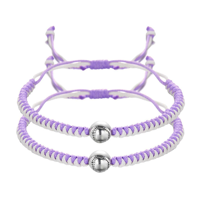 Women's & Men's Ball Round Beads Baseball Football Sports Woven Bracelets