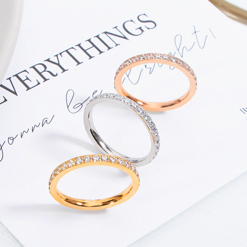 Diamond Titanium Steel Inlaid Zircon Couple Rings