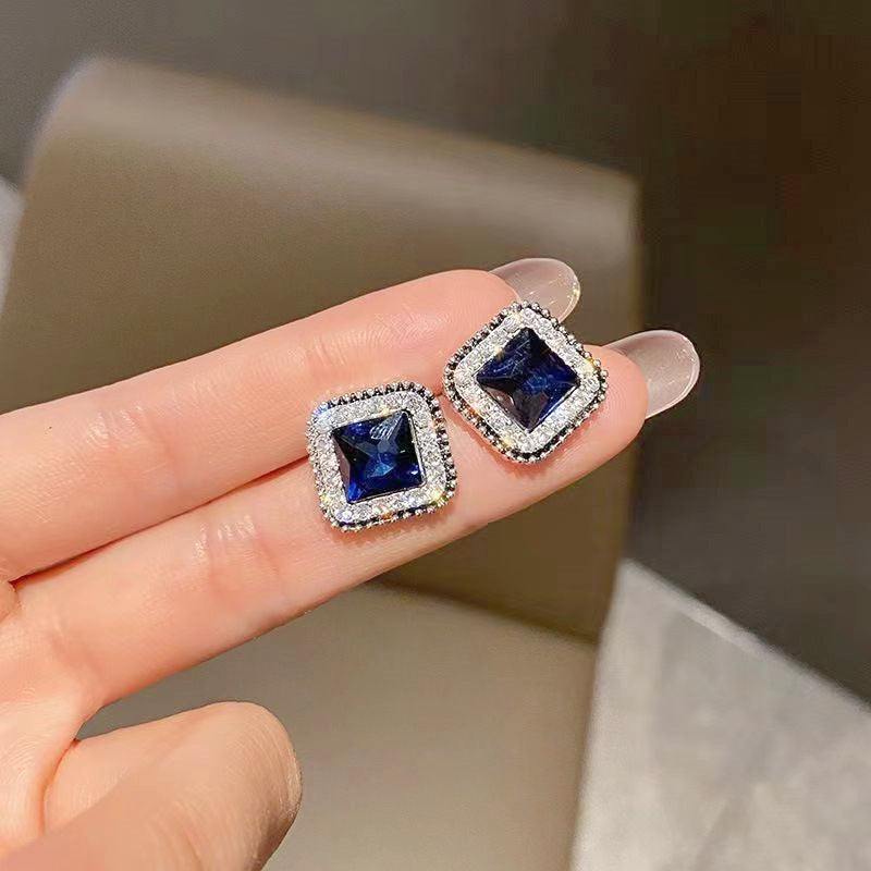 Temperament Female Blue Color Sier Exquisite Earrings