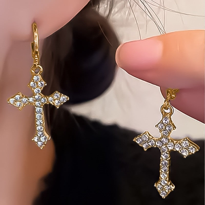 Women's Cross Ear Clip Creative Elegant Inlaid Earrings