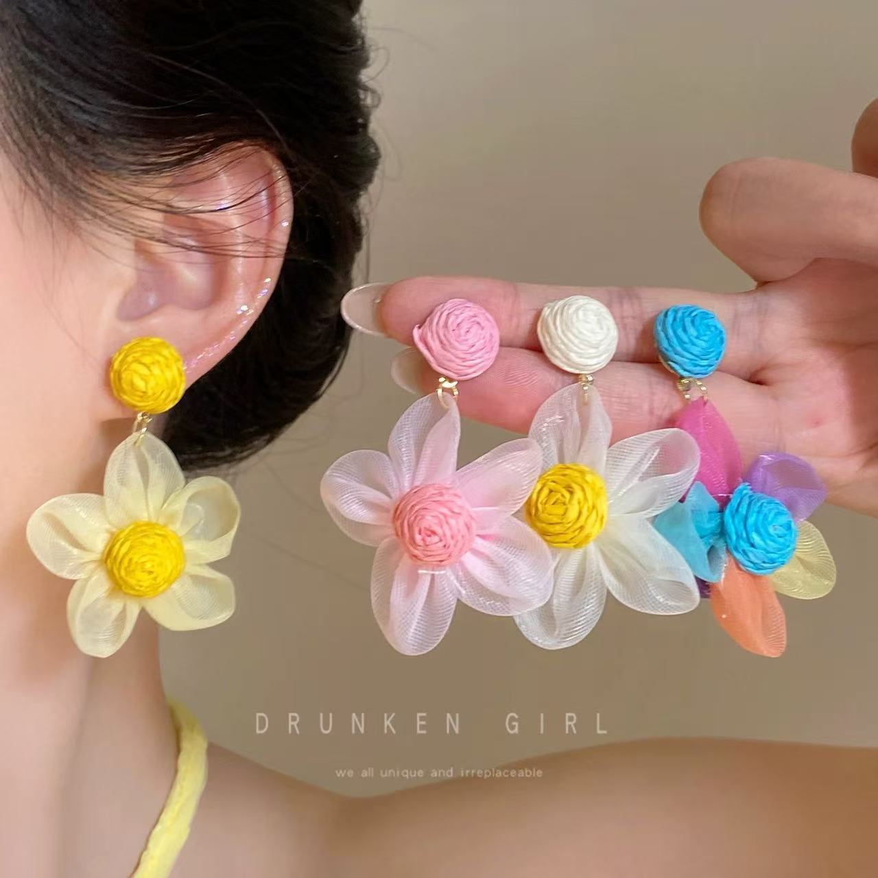 Super Fairy Dopamine Colored Flower Female Niche High Sense Sweet Earrings