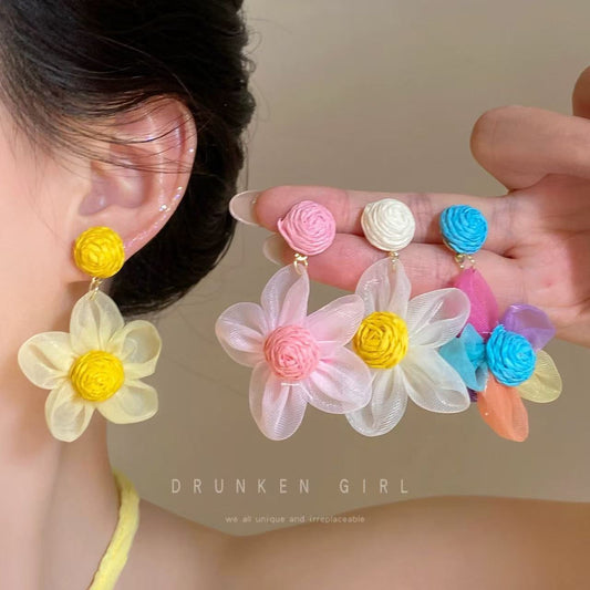 Super Fairy Dopamine Colored Flower Female Niche High Sense Sweet Earrings