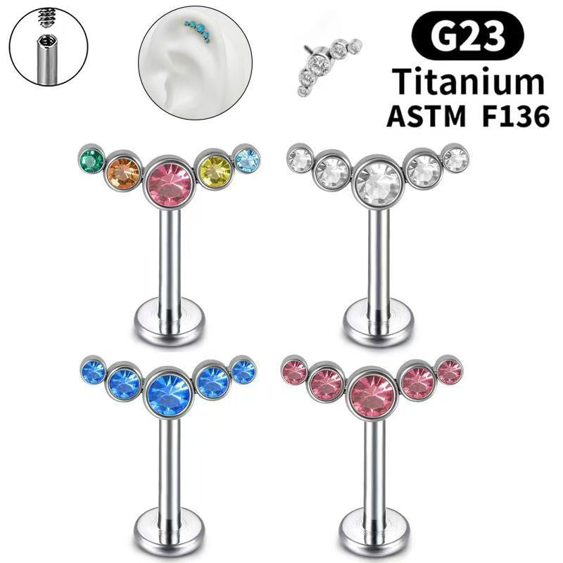 Titanium Alloy Zircon Ear Bone Internal Thread Implant Grade Piercing Stud Earrings