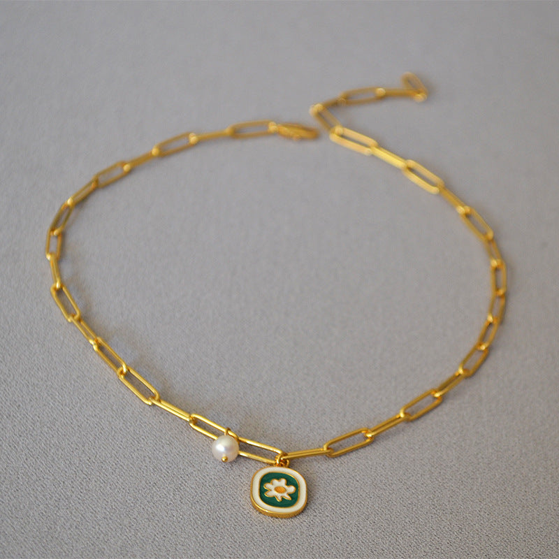 Handmade Enamel Chamomile Drip Glazed Short Necklaces