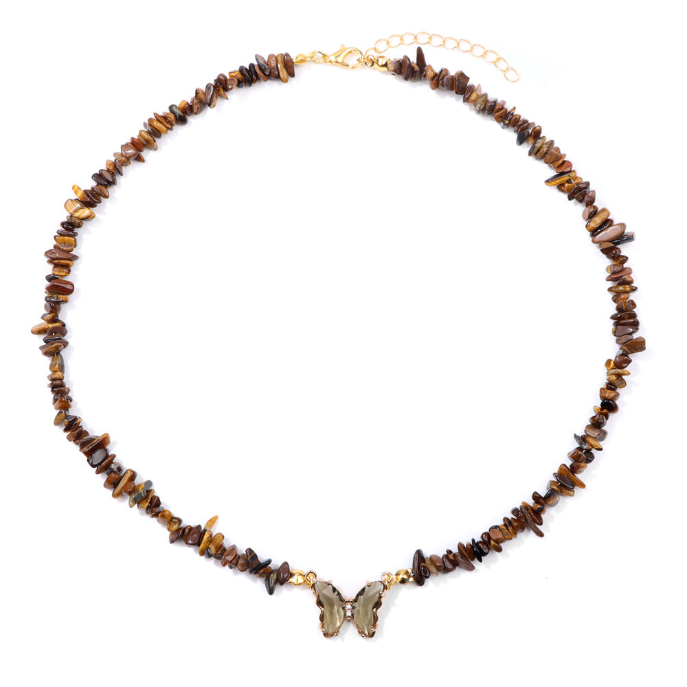 Women's Stone Gravel Beads Simple Butterfly Gem Necklaces