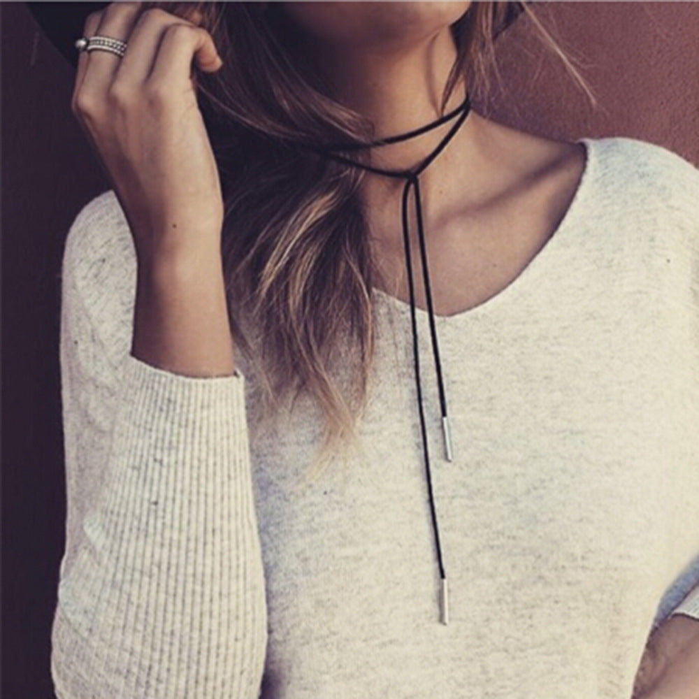 Simple Fashion Tie Veet Long Bow Necklaces