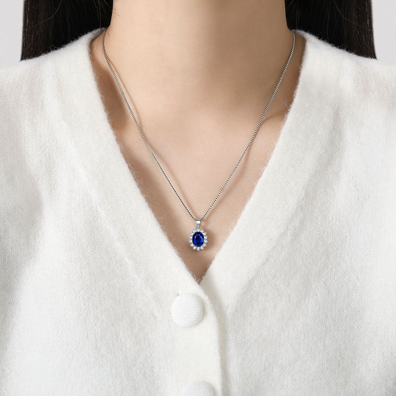 Gems High Sense Princess Round Sapphire Necklaces